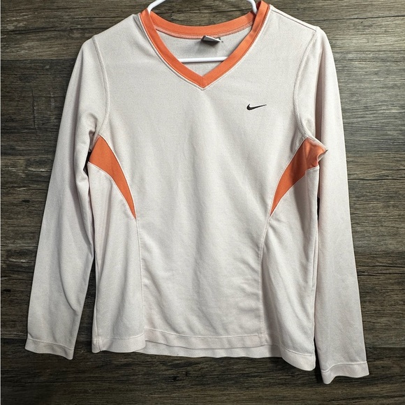 Nike Fit Dry White and Orange Long Sleeve Tee - Picture 1 of 5